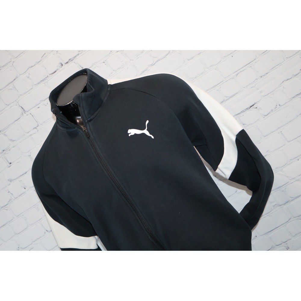Puma Track Jacket Mens XL Black White Full Zip Colorblock Logo Gym Workout **